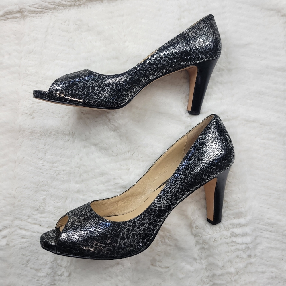 Cole Haan Metallic Python Print Peep Toe Heels - image 4